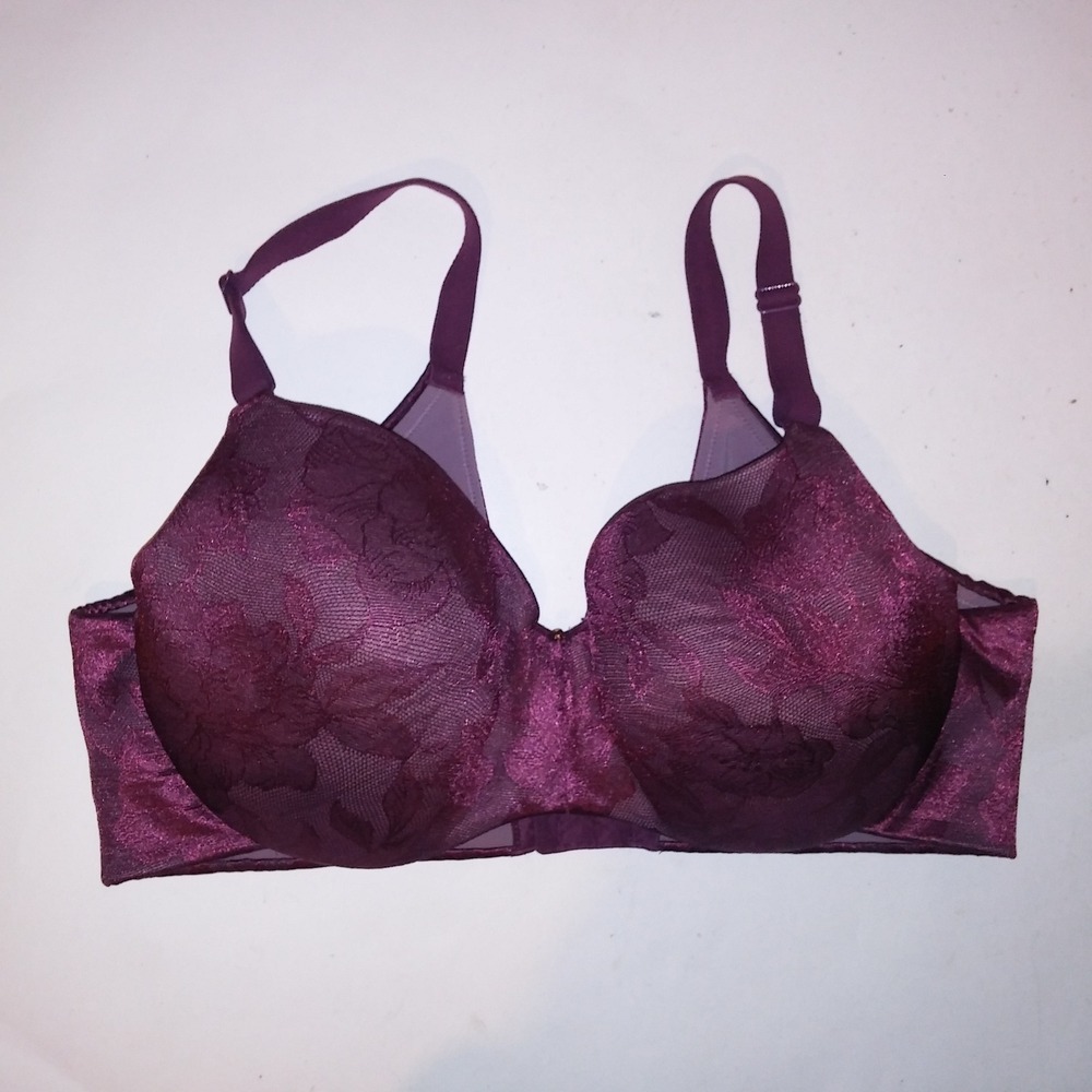 Cacique Bra 38DD Lightly Lined Balconette Purple Lace Underwire